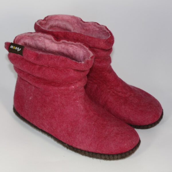 Warme Hausschuhe aus Filz mit Ledersohle und gestauchtem Schaft für Damen in der Farbe Pink - Lady Mongs Pink