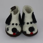 Warme Hausschuhe aus Filz mit Ledersohle für Babies und Kinder als Hundemotiv als Dalmatiner - Baby Dogs Dalmatiner