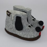 Warme Hausschuhe aus Filz mit Ledersohle für Babies und Kinder als Hundemotiv in der Farbe Grau - Baby Dogs Grau